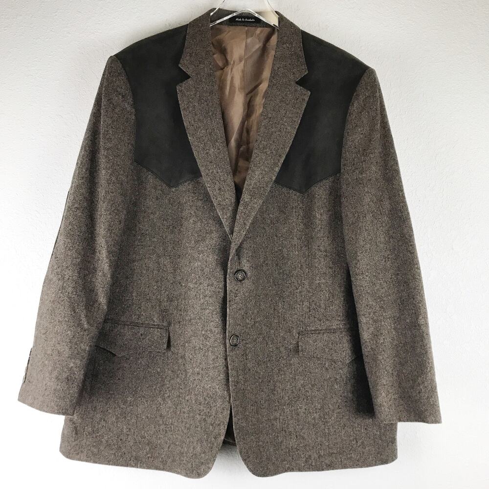 Red Sky Waco Cowboy Western Sport Coat Brown Tweed Blazer Wool Faux Suede 46R